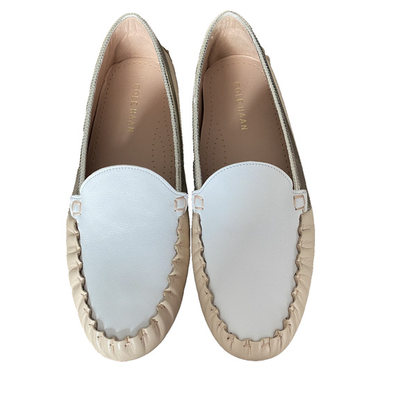 Cole Haan Evelyn Driver Leather Loafers Size 8.5 NWOB Tan White Gold - Picture 8 of 10
